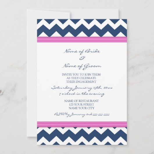 Blue Hot Pink Chevron Engagement Party Kaart (Voorkant)
