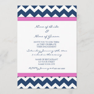 Blue Hot Pink Chevron Engagement Party Kaart