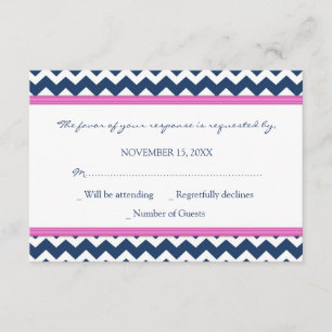Blue Hot Pink Chevron RSVP Weddenkaart