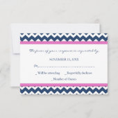 Blue Hot Pink Chevron RSVP Weddenkaart (Voorkant)