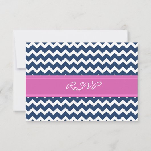 Blue Hot Pink Chevron RSVP Weddenkaart (Achterkant)
