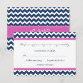 Blue Hot Pink Chevron RSVP Weddenkaart (Voorkant / Achterkant)