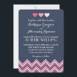 Blue Hot Pink Chevron Wedding Invitation Love Kaart<br><div class="desc">Eenvoudige en elegante chevron-uitnodiging. Met een hartvorm bovenaan die de viering van liefde en huwelijk aangeeft. De achterkant van de kaart is ook versierd met chevron-patroon. U kunt de formulering ook aanpassen voor elke keer, zoals Vrijgezellenfeest, baby shower, verlovingspartij, vrijgezellenfeest, bbq party, verjaardag, verjaardagen en nog veel meer. Overeenkomende RSVP-kaart...</div>