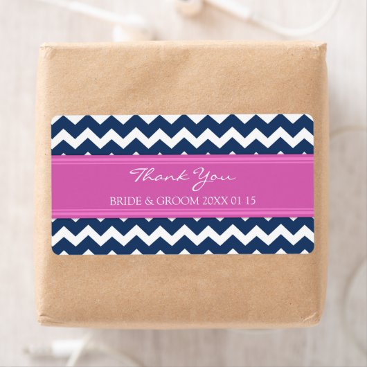 Blue Hot Pink Chevron Wedding Labels (Insitu)