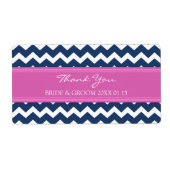 Blue Hot Pink Chevron Wedding Labels (Voorkant)