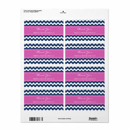 Blue Hot Pink Chevron Wedding Labels (Full Sheet)