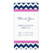 Blue Hot Pink Chevron Wedding Labels (Voorkant)
