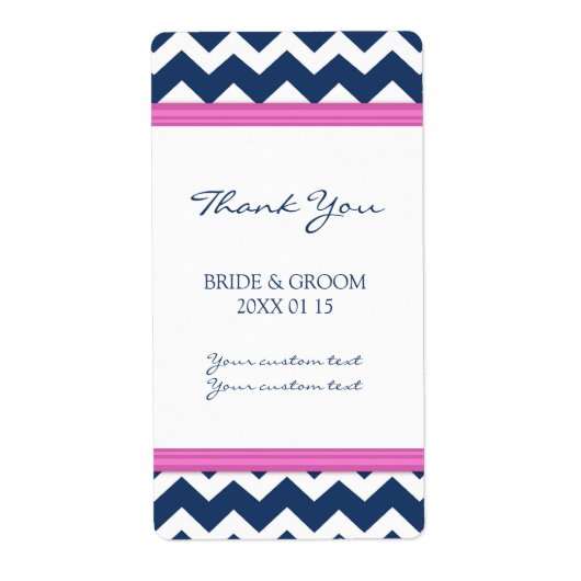 Blue Hot Pink Chevron Wedding Labels (Voorkant)