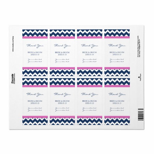 Blue Hot Pink Chevron Wedding Labels (Full Sheet)