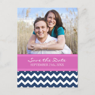 Blue Hot Pink foto Save the Date Wedding Briefkaar Aankondigingskaart