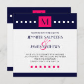 Blue Hot Pink Monogram Moderne Weddenschap Kaart (Voorkant / Achterkant)