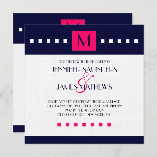 Blue Hot Pink Monogram Moderne Weddenschap Kaart (Voorkant / Achterkant)