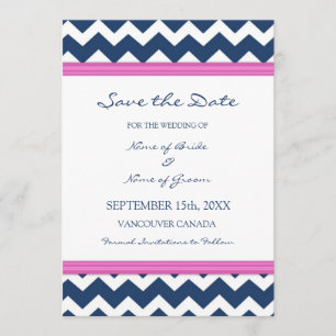 Blue Hot Pink Weddenschap Sla de datumkaart op Save The Date