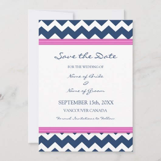 Blue Hot Pink Weddenschap Sla de datumkaart op Save The Date (Voorkant)