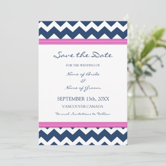 Blue Hot Pink Weddenschap Sla de datumkaart op Save The Date (Staand voorkant)