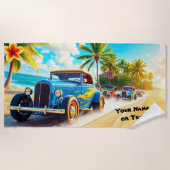 Blue Hot Rods op het strand van Surven voor autoli Strandlaken (Voorkant)