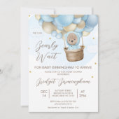 Blue Hotair Balloon Barly Wait Baby shower Kaart (Voorkant)