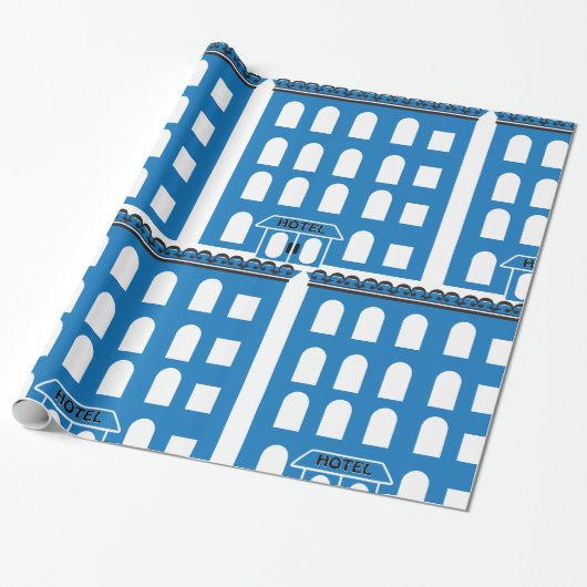Blue Hotel Building Cadeaupapier (Uitgerold)