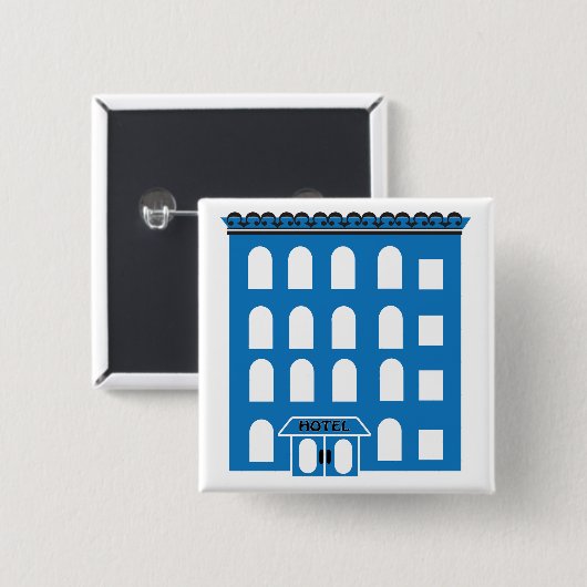 Blue Hotel Building Vierkante Button 5,1 Cm (Voorkant /achterkant)