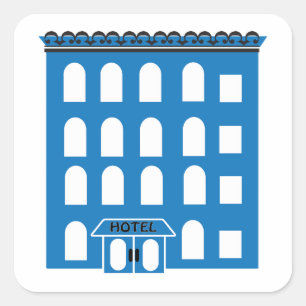 Blue Hotel Building Vierkante Sticker