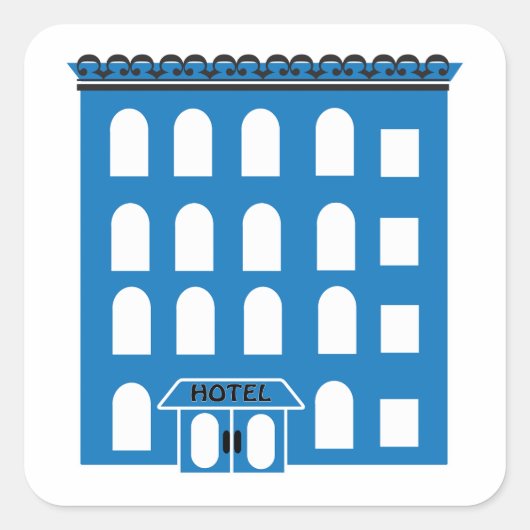 Blue Hotel Building Vierkante Sticker (Voorkant)