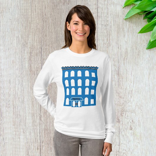 Blue Hotel Building Vrouwen Lange-Sleeve T-shirt