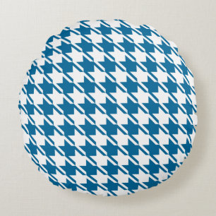 Blue Houndstooth-herstellingspatroon Rond Kussen