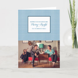 Blue Houndstooth Holiday-fotokaart Feestdagen Kaart