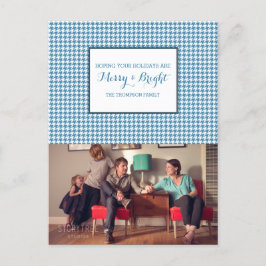 Blue Houndstooth Holiday Photo Briefkaart