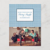 Blue Houndstooth Holiday Photo Briefkaart (Voorkant)