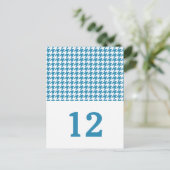 Blue Houndstooth Table Number Briefkaart (Staand voorkant)