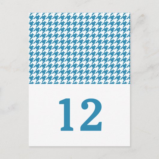 Blue Houndstooth Table Number Briefkaart (Voorkant)