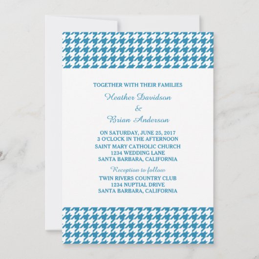 Blue Houndstooth Wedding Invite Kaart (Voorkant)