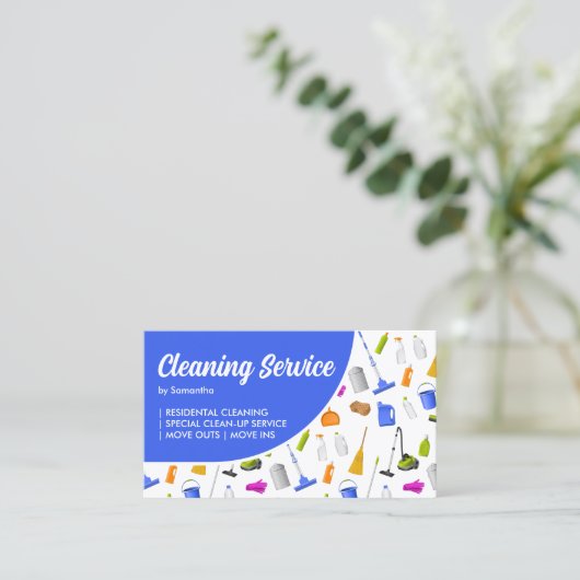 Blue House Cleaning Service Visitekaartje (Staand voorkant)