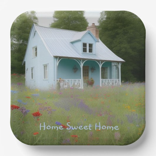 Blue House Housewarming Papieren Bordje (Voorkant)