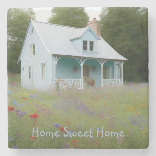Blue House Housewarming Stenen Onderzetter (Voorkant)