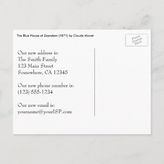 Blue House in Zaandam by Monet, Change of Address Aankondigingskaart (Achterkant)