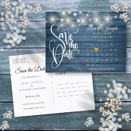 Blue Houten Slingerlichten Kalender Save the Date Aankondigingskaart
