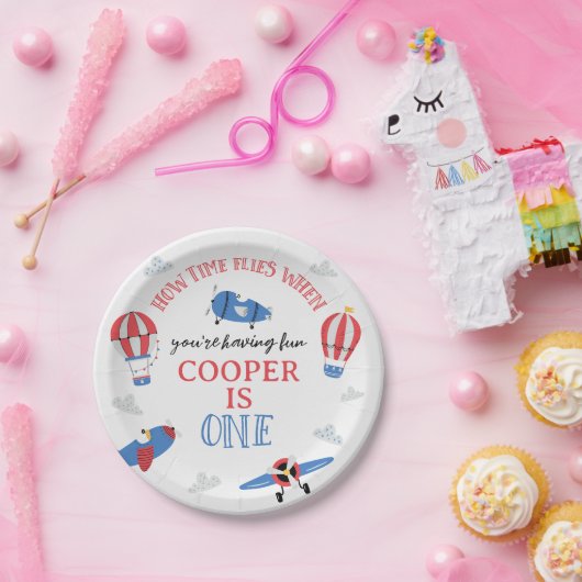 Blue How Time Flies Plane 1st Birthday Paper Bord (Feest)