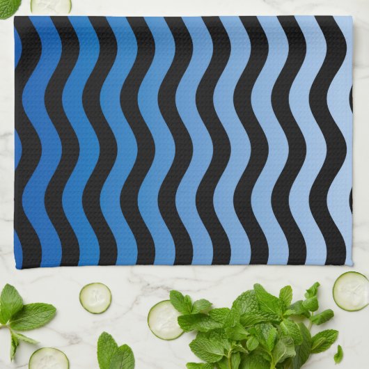 Blue Hues Wavy Stripes Decor Theedoek (Gevouwen)