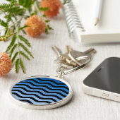 Blue Hues Wavy Stripes Sleutelhanger (Zijkant)
