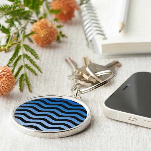 Blue Hues Wavy Stripes Sleutelhanger (Zijkant)
