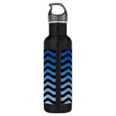 Blue Hues Wavy Stripes Waterfles (Achterkant)
