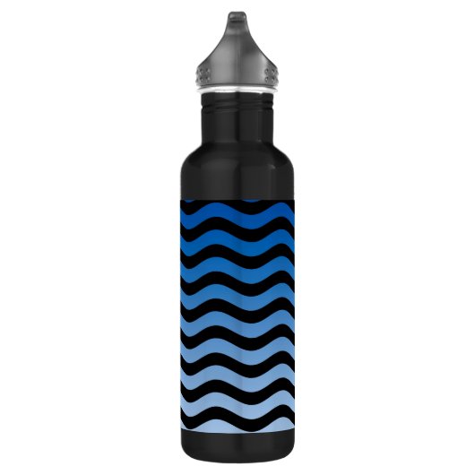 Blue Hues Wavy Stripes Waterfles (Rechts)