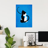 Blue Hugging Love Cats Poster (Thuiskantoor)