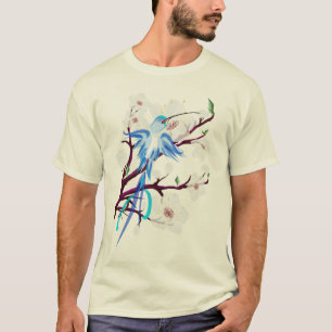 Blue Hummingbird and Cherry Blossom T-shirt