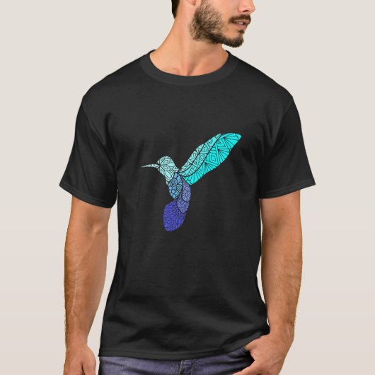 Blue Hummingbird Exotic Bird Mandala Tribal T-shirt (Voorkant)
