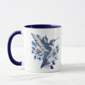 Blue Hummingbird Floral Monogram Mok (Links)