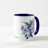 Blue Hummingbird Floral Monogram Mok (Voorkant rechts)