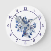 Blue Hummingbird Floral Ronde Klok (Voorkant)